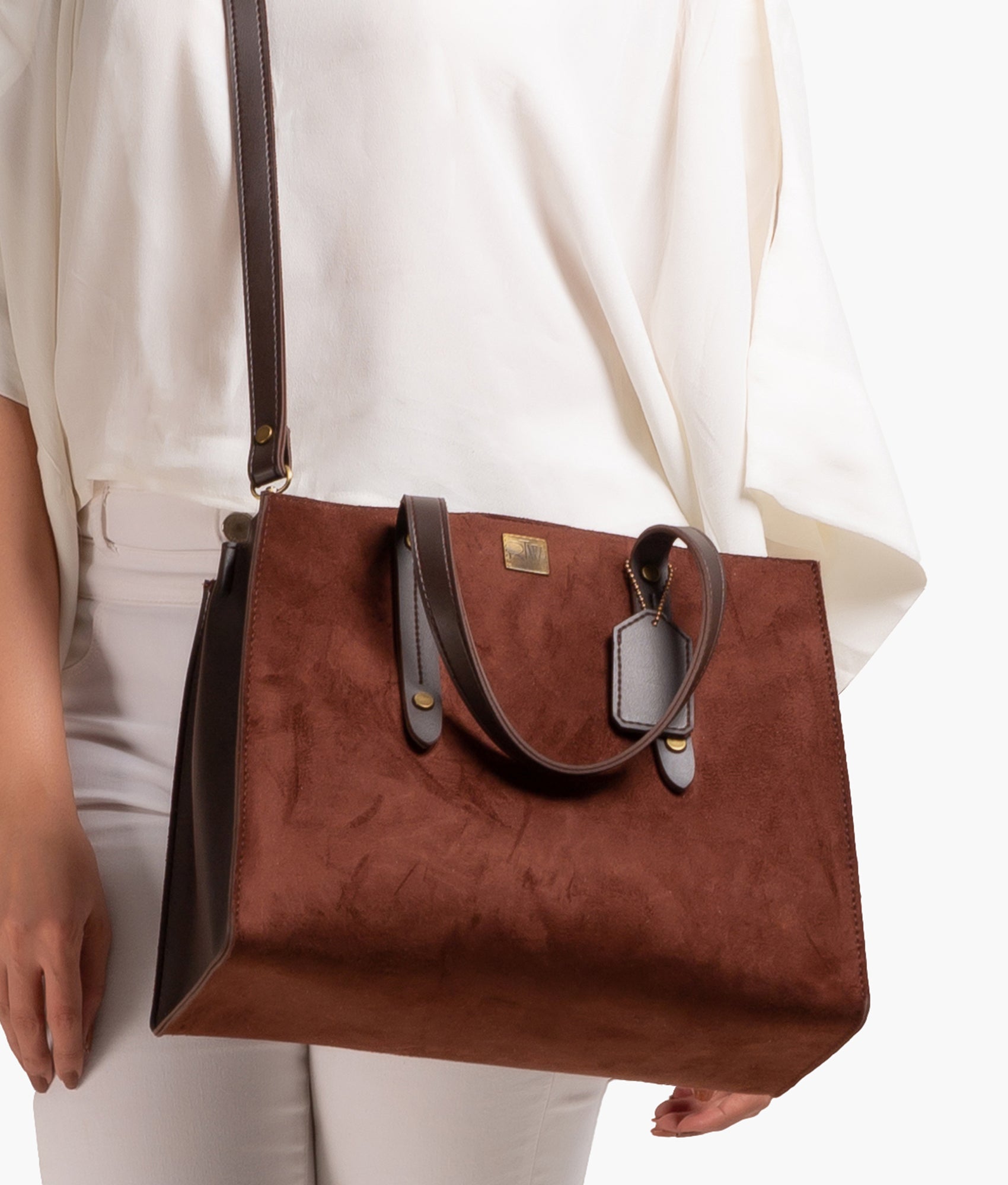RTW Creation - Dark brown suede multi compartment satchel bag