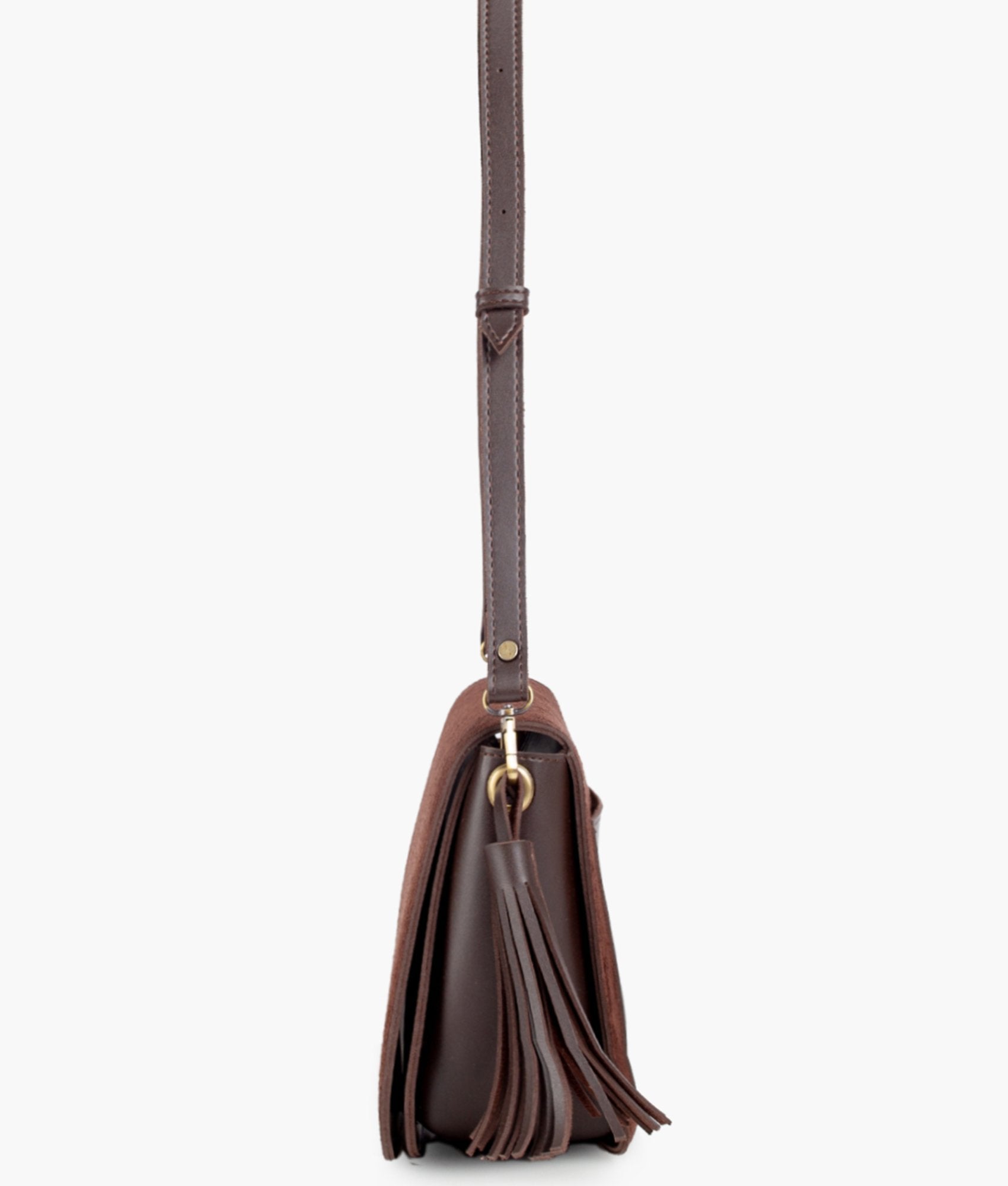 RTW Creation - Dark brown suede foldover saddle bag