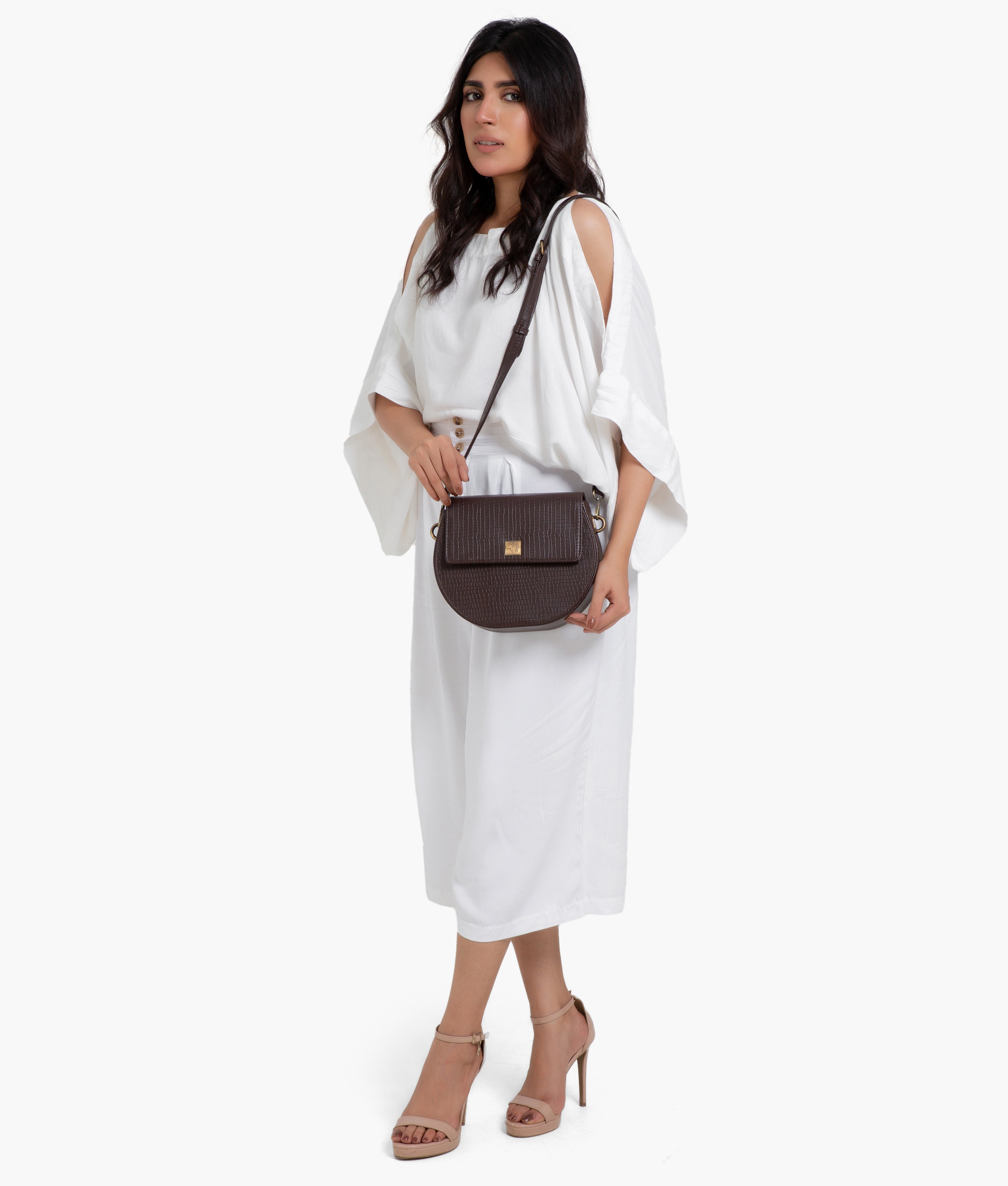 RTW Creation - Dark brown crocodile saddle bag