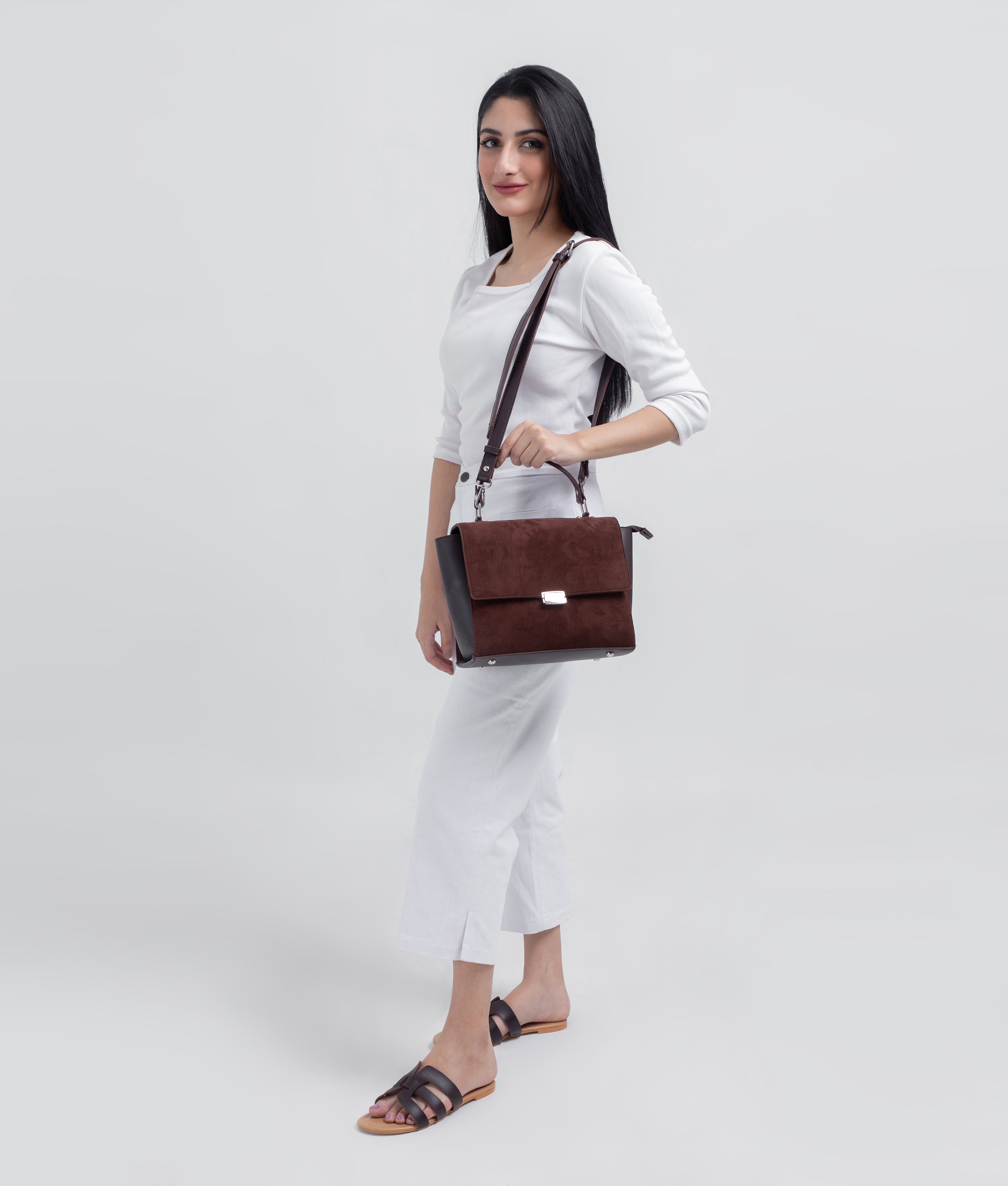 RTW Creation - Dark brown suede mini messenger bag