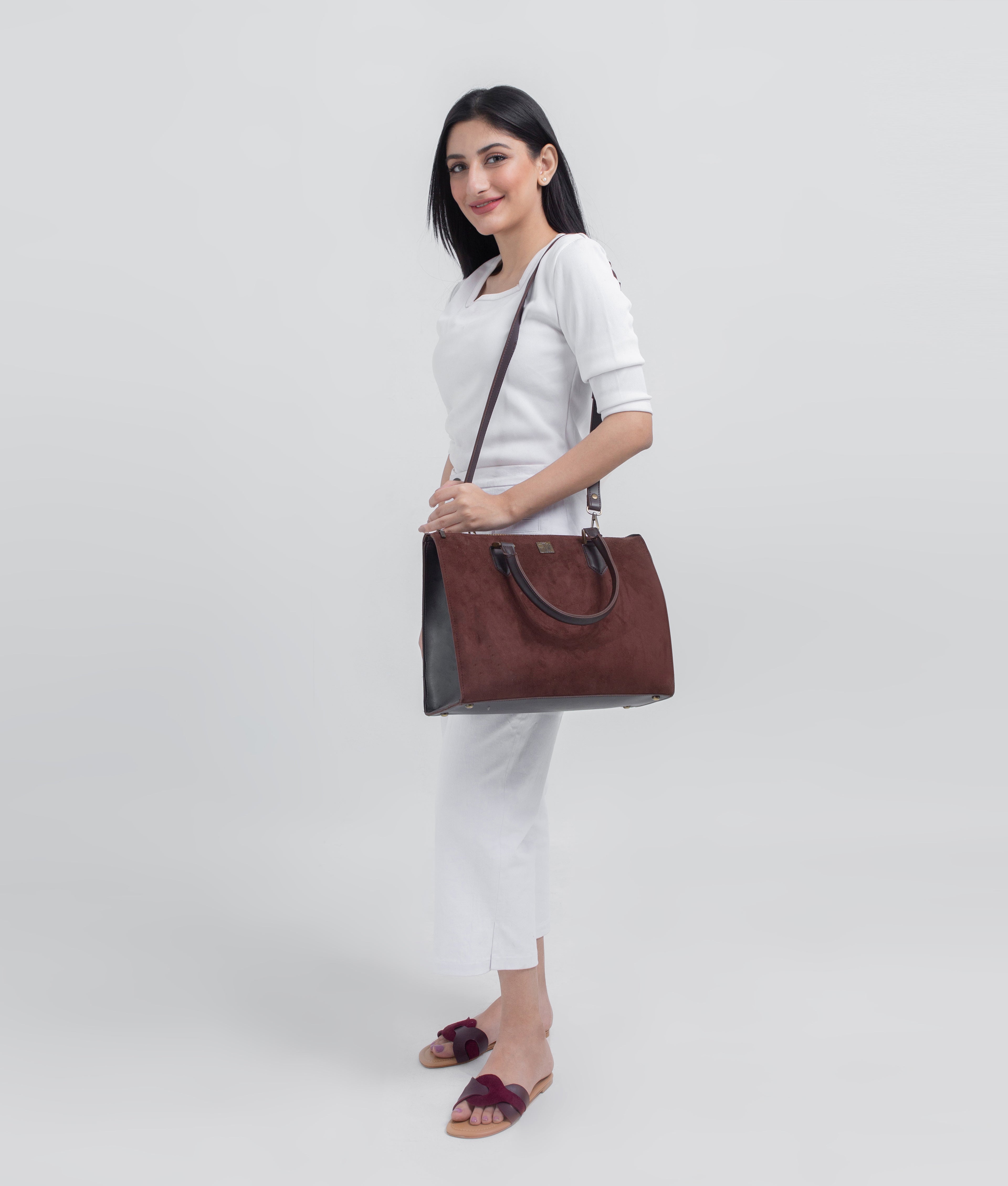 RTW Creation - Dark brown suede workplace handbag
