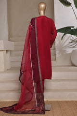 Khombi Stitched 3 Piece Raw Silk Formals Suit-Delight-Red