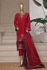 Khombi Stitched 3 Piece Raw Silk Formals Suit-Delight-Red