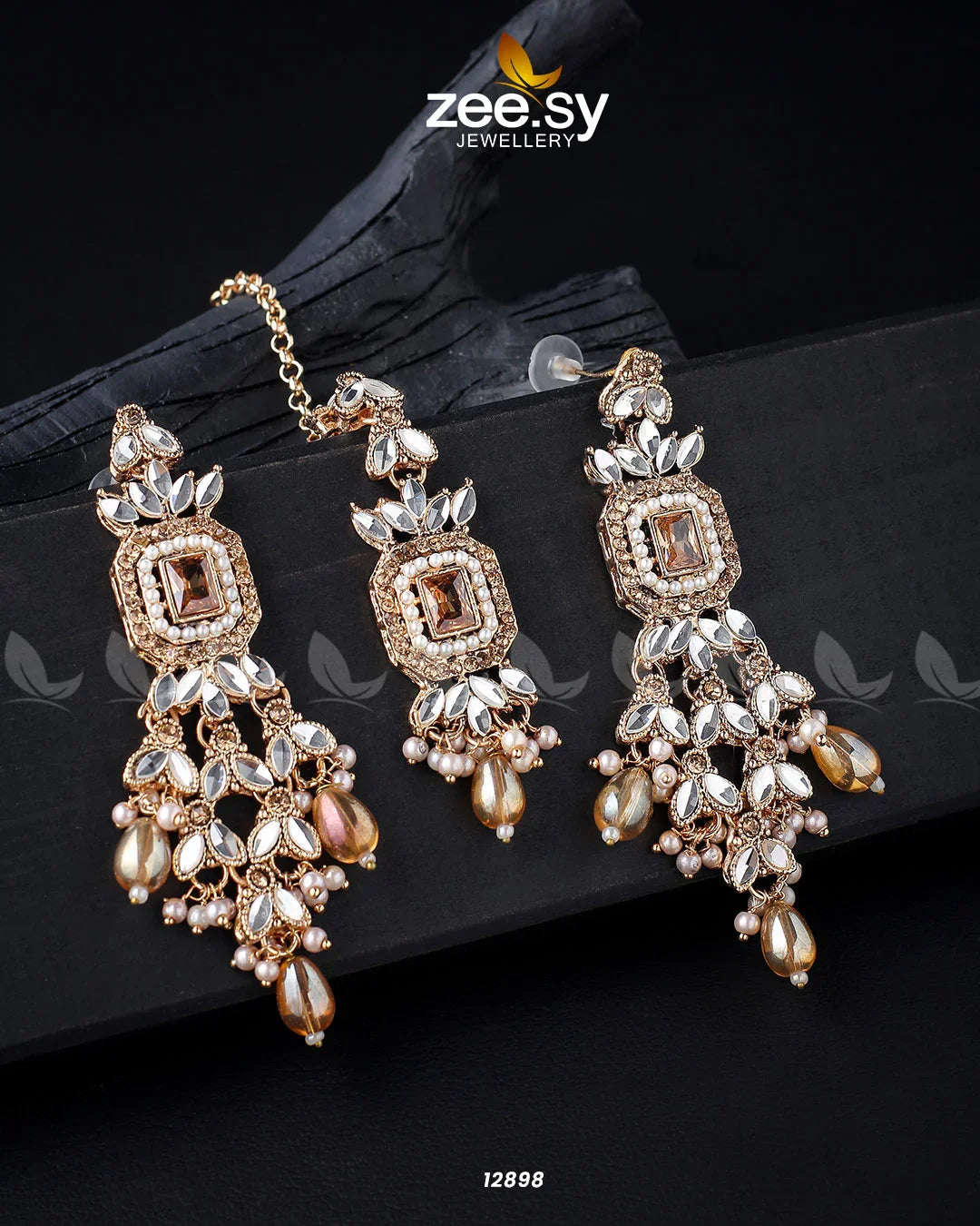 Dictamnus Earrings Golden Champagne - Zeesy Jewellery