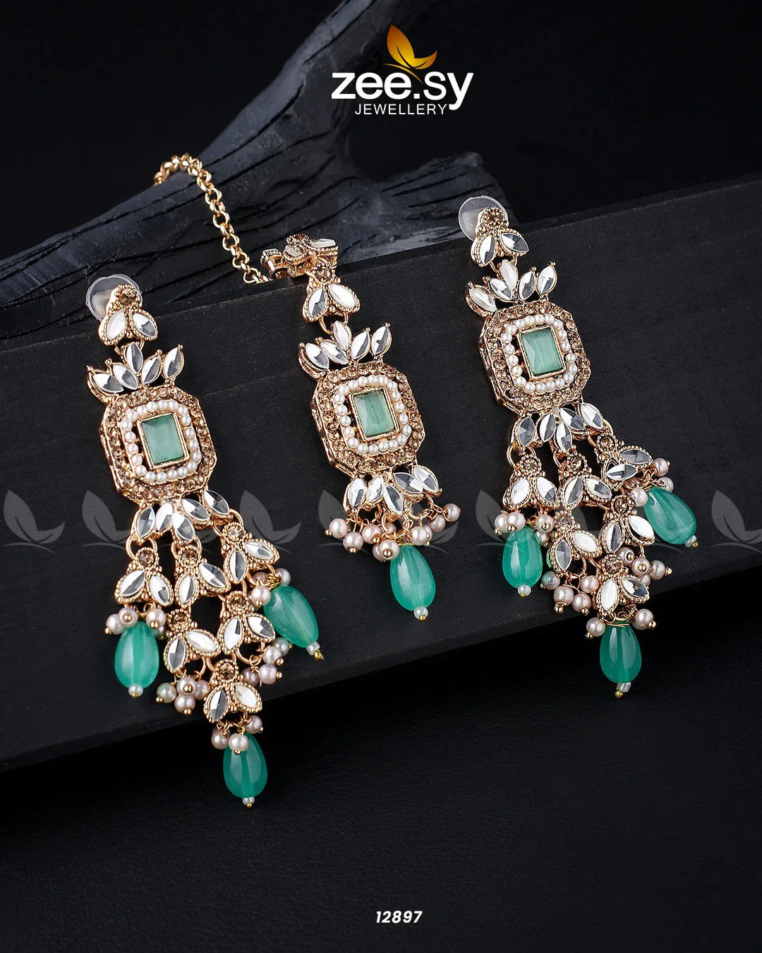 Dictamnus Earrings Golden Mint Green - Zeesy Jewellery