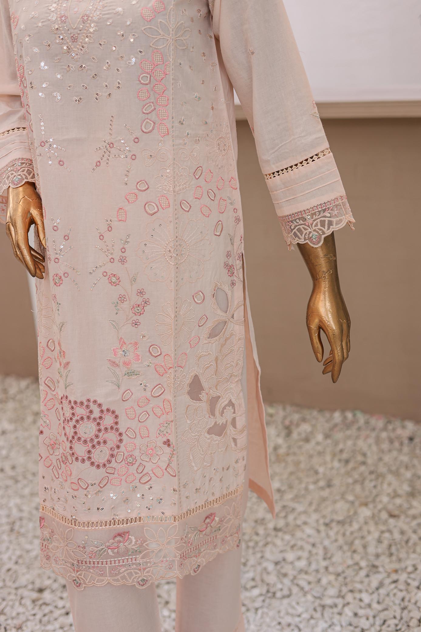 3 PC ? Peach - Festive Embroidered