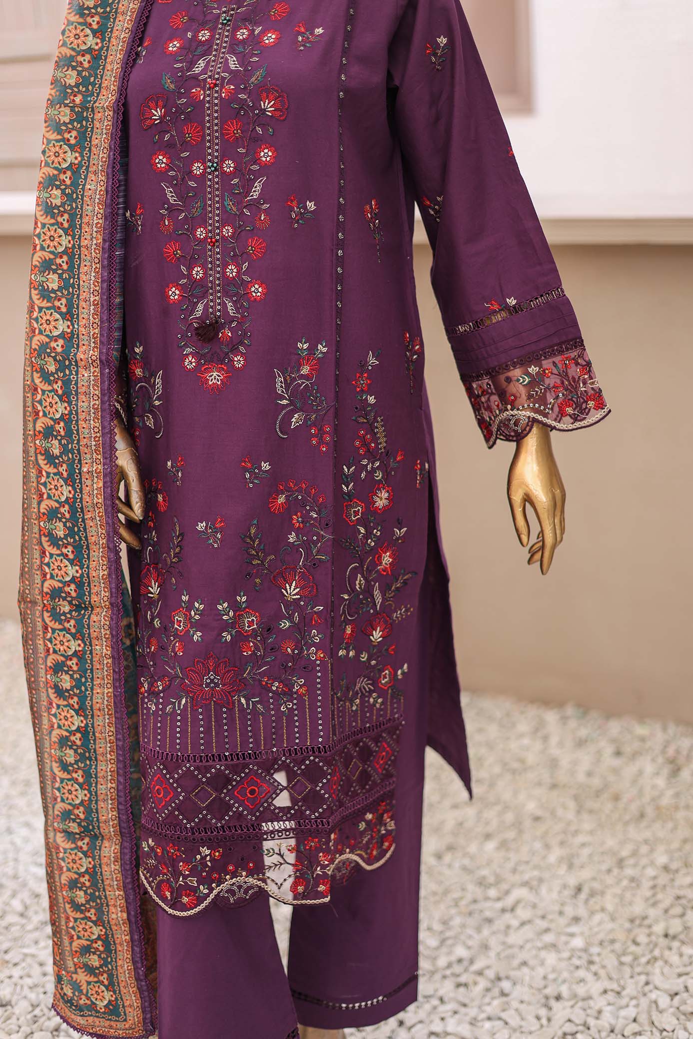 3 PC ? Plum - Festive Embroidered