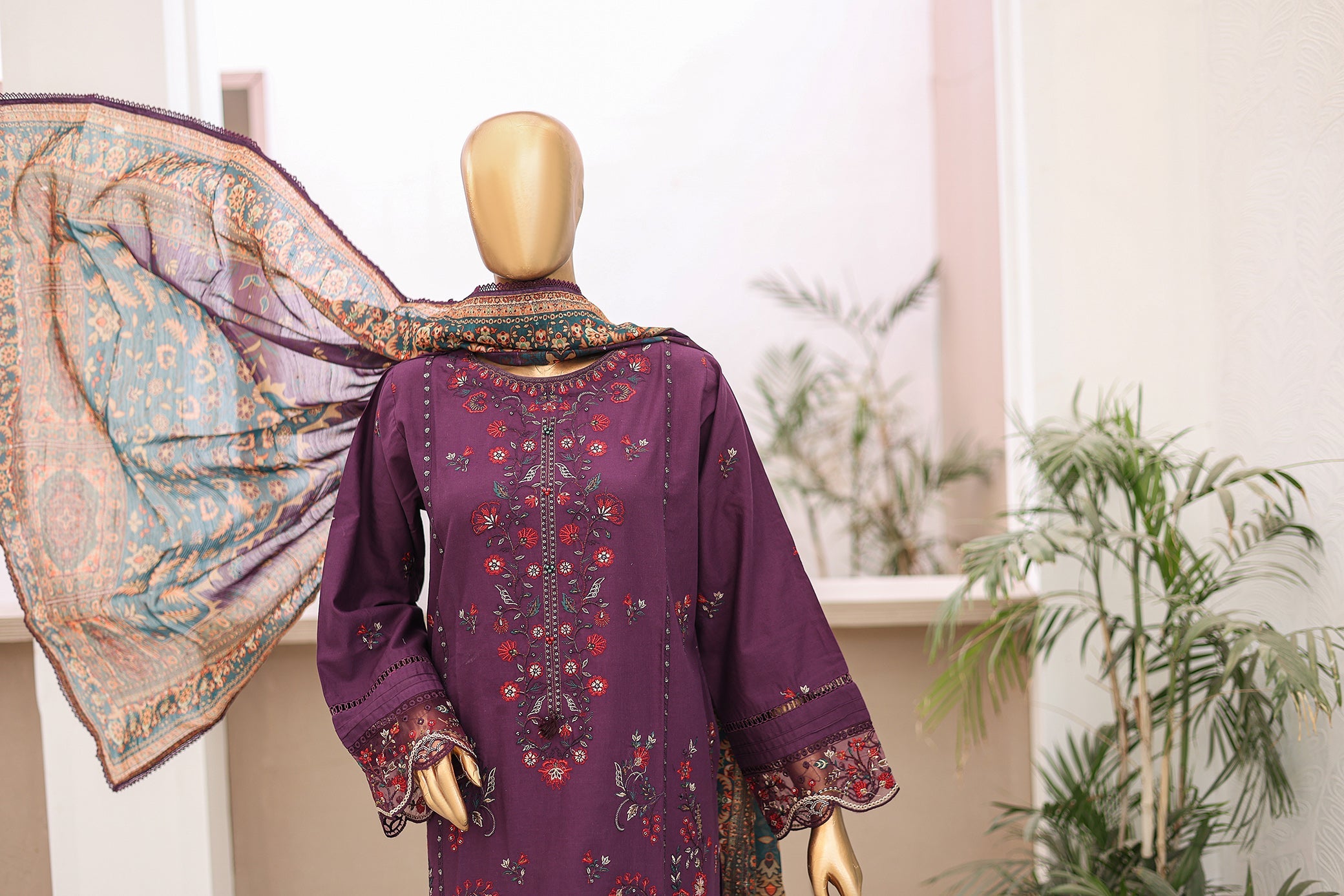 3 PC ? Plum - Festive Embroidered