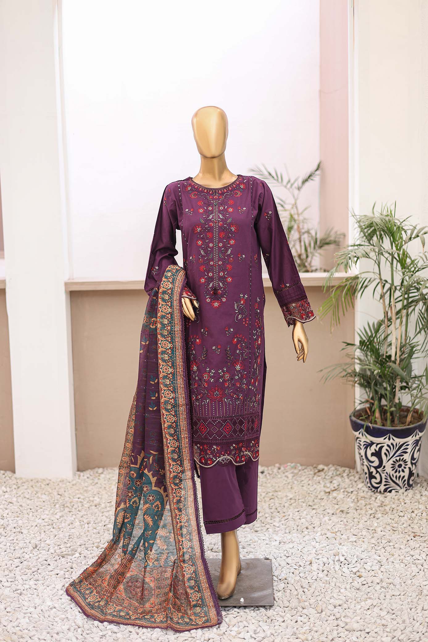 3 PC ? Plum - Festive Embroidered