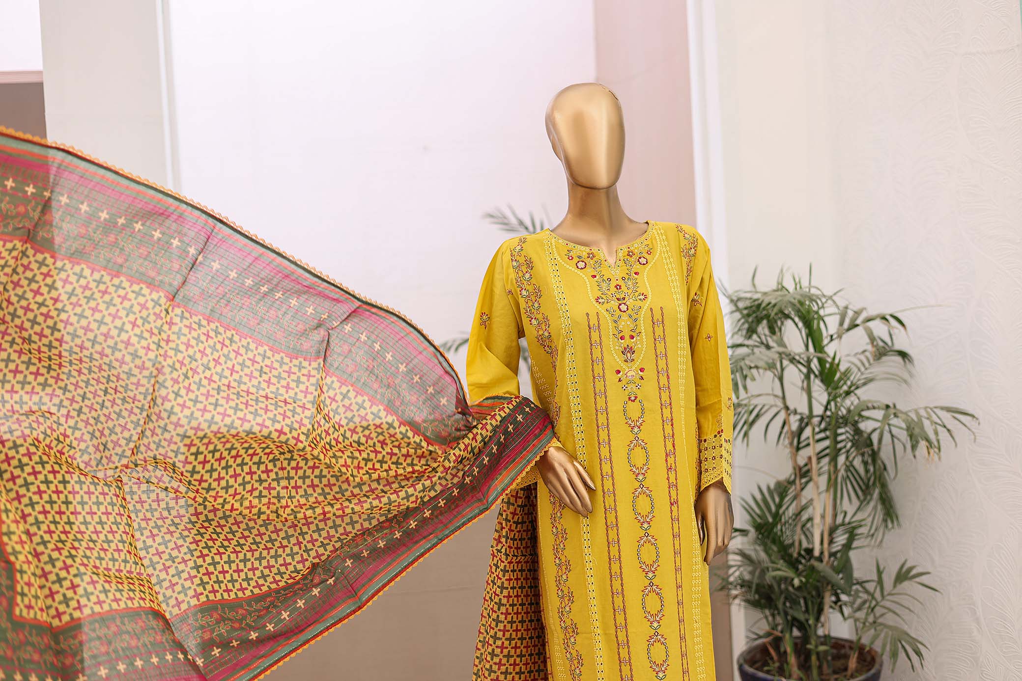 3 PC ? Yellow - Festive Embroidered