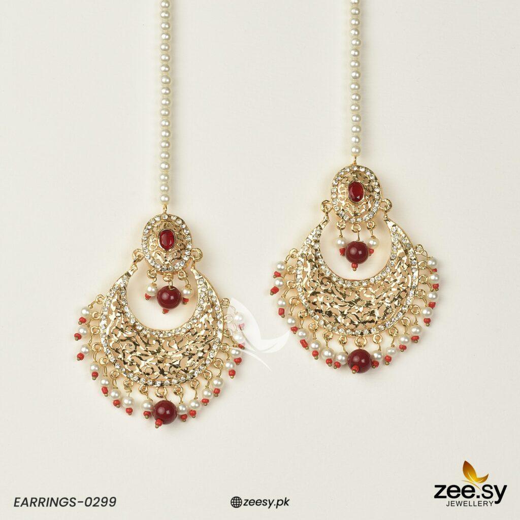 EARRINGS-0299 Pearl Red - Zeesy Jewellery
