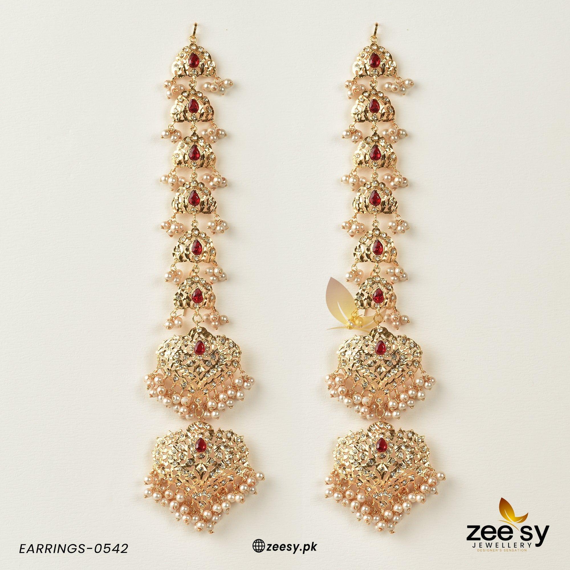 EARRINGS-0542 Red Pearl - Zeesy Jewellery