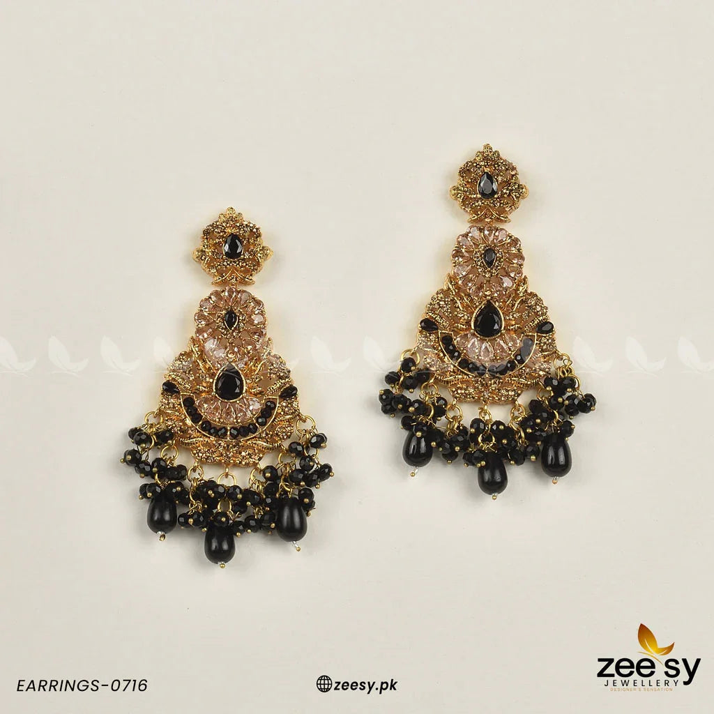 EARRINGS-0716 Black - Zeesy Jewellery