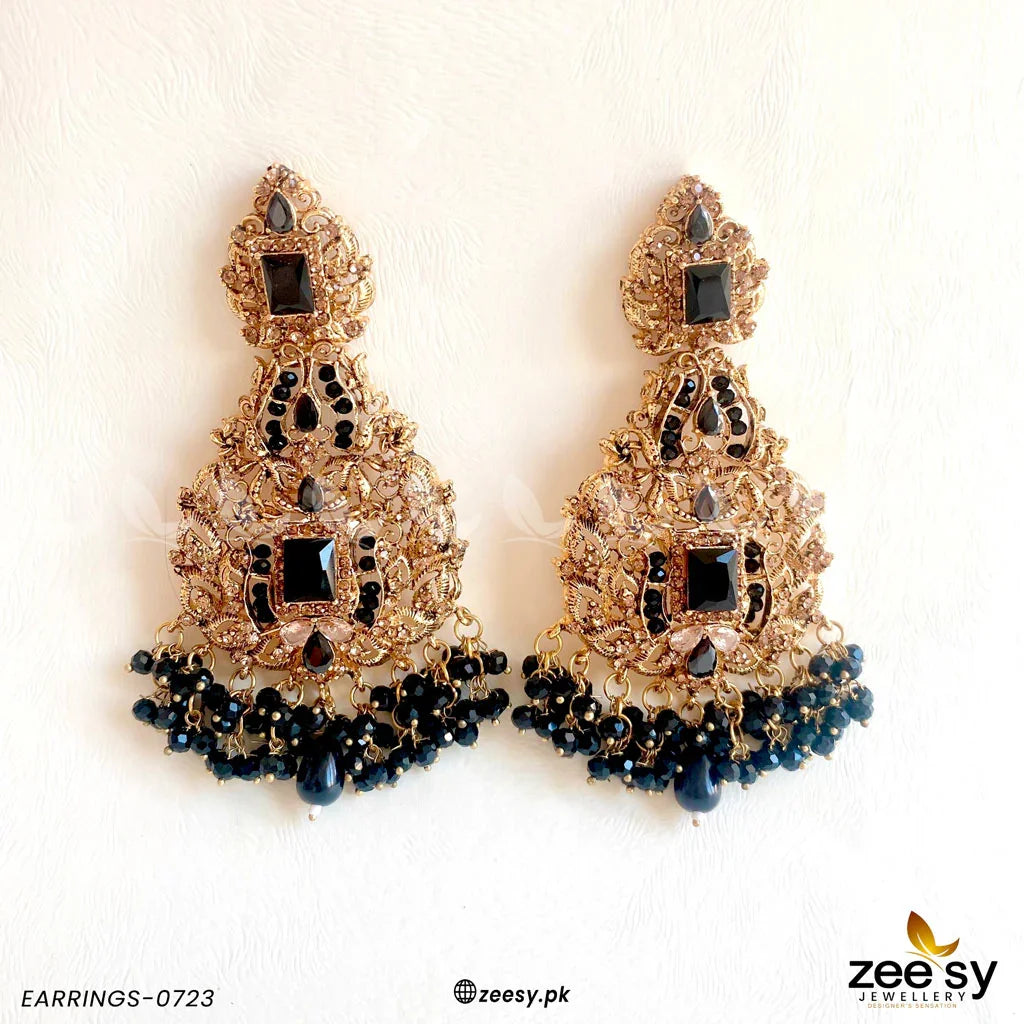 EARRINGS-0723 Black - Zeesy Jewellery