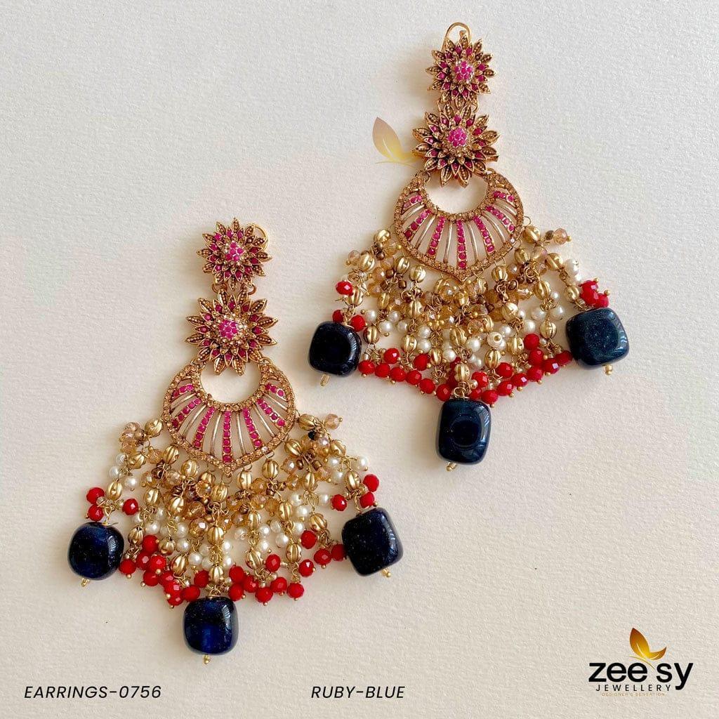 EARRINGS-0756 Ruby-Blue - Zeesy Jewellery