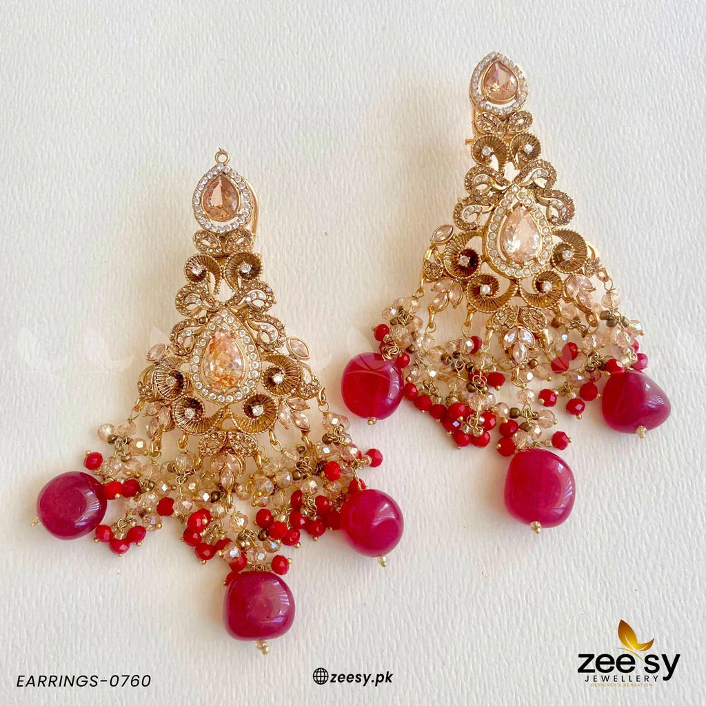 EARRINGS-0760 Red - Zeesy Jewellery