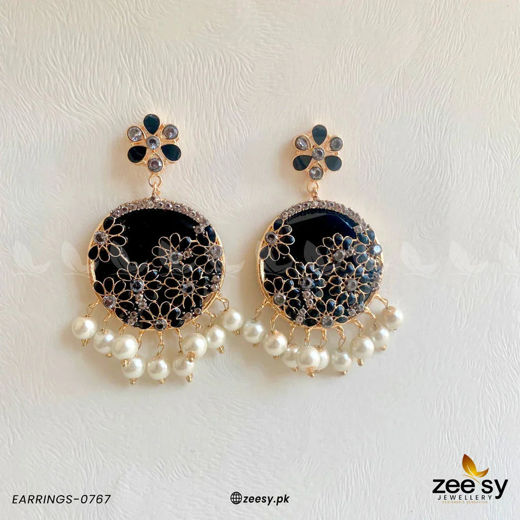EARRINGS-0767 Black - Zeesy Jewellery