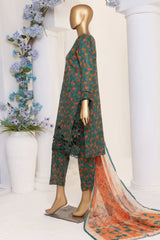 Print & Needle By HZ Stitched 3 Piece Cutwork Printed Lawn Suit-ECL-406-Dark Green