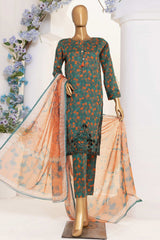 Print & Needle By HZ Stitched 3 Piece Cutwork Printed Lawn Suit-ECL-406-Dark Green