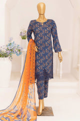 Print & Needle By HZ Stitched 3 Piece Cutwork Printed Lawn Suit-ECL-408-Navy Blue