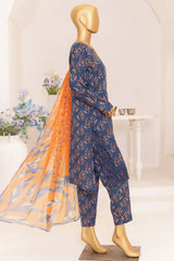 Print & Needle By HZ Stitched 3 Piece Cutwork Printed Lawn Suit-ECL-408-Navy Blue