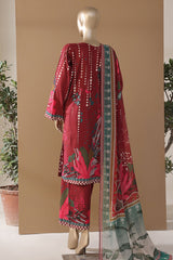 Intermix Art & Craft By HZ Stitched 3 Piece Printed Cambric Suit-ELP-3P-532-Red