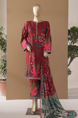Intermix Art & Craft By HZ Stitched 3 Piece Printed Cambric Suit-ELP-3P-532-Red