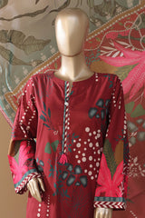 Intermix Art & Craft By HZ Stitched 3 Piece Printed Cambric Suit-ELP-3P-532-Red