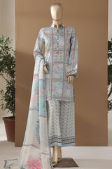 Intermix Art & Craft By HZ Stitched 3 Piece Printed Cambric Suit-ELP-3P-535-Sky