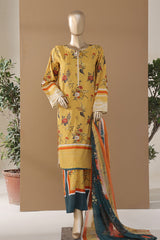 Intermix Art & Craft By HZ Stitched 3 Piece Printed Cambric Suit-ELP-3P-536-Mustard