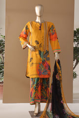 Intermix Art & Craft By HZ Stitched 3 Piece Printed Cambric Suit-ELP-3P-538-Mustard