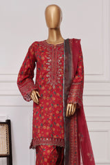 Malika By Sada Bahar Stitched 3 Piece Emb Festive Vol-03 Suit-EMB-1517-Red
