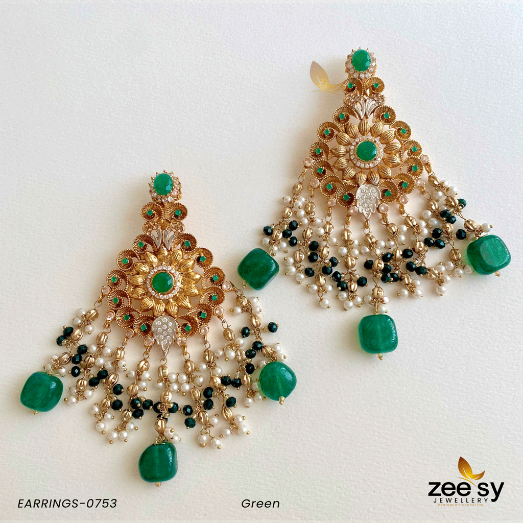 EARRINGS-0753 Green - Zeesy Jewellery