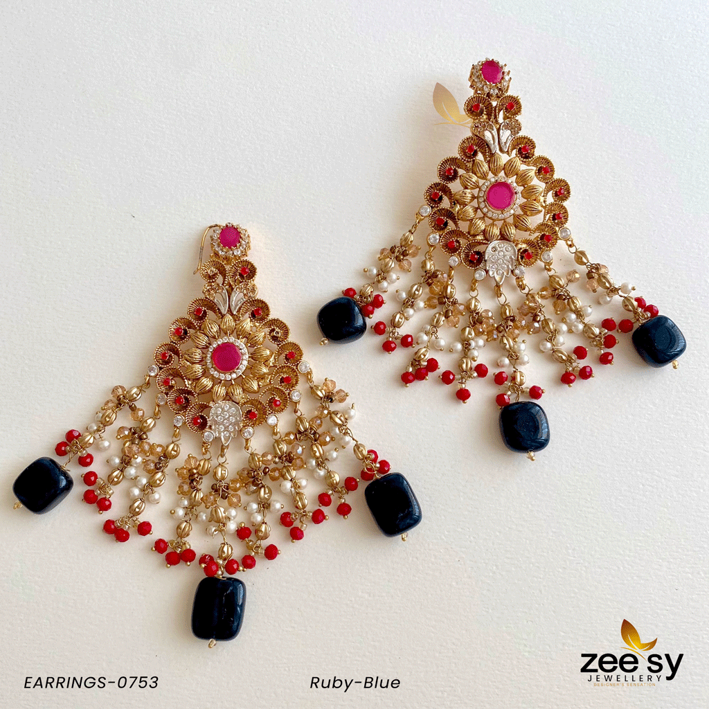 EARRINGS-0753 Ruby-Blue - Zeesy Jewellery