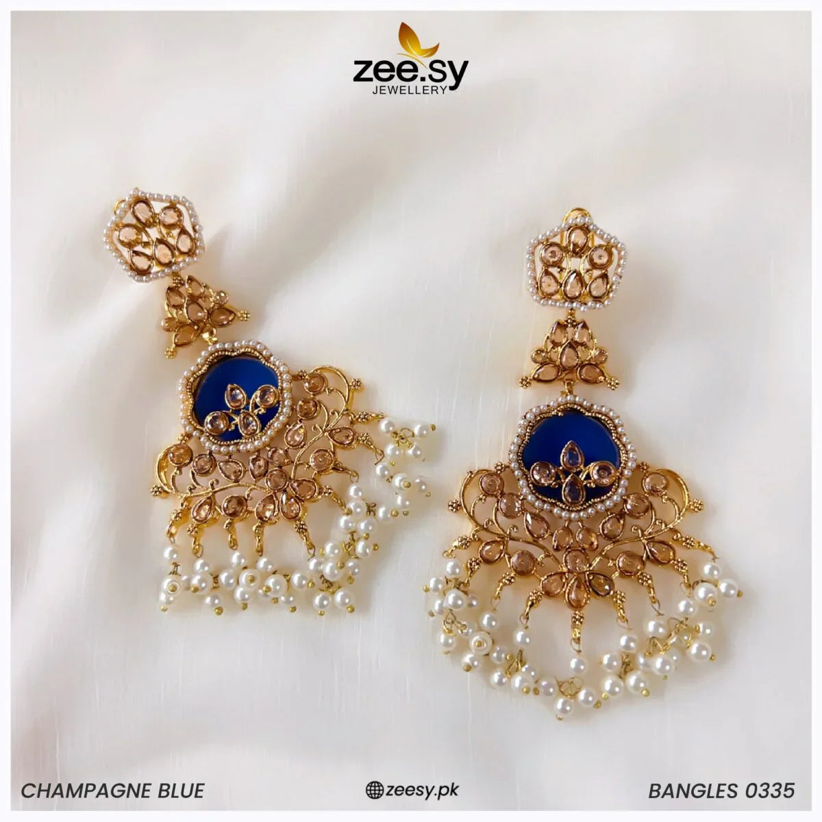 EARRINGS-0553 Champagne Blue - Zeesy Jewellery