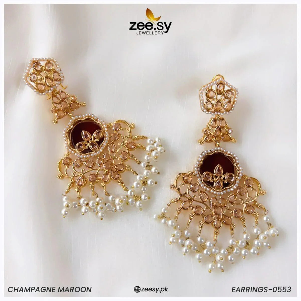 EARRINGS-0553 Champagne Maroon - Zeesy Jewellery