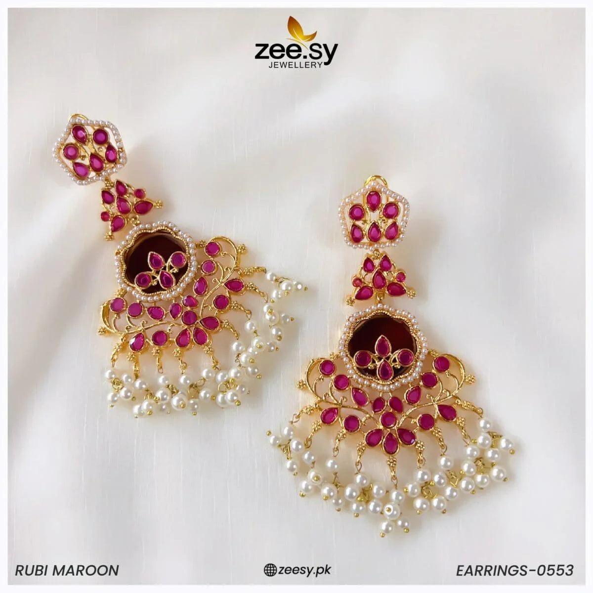 EARRINGS-0553 Rubi Maroon - Zeesy Jewellery
