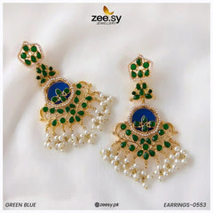 EARRINGS-0553 Green Blue - Zeesy Jewellery