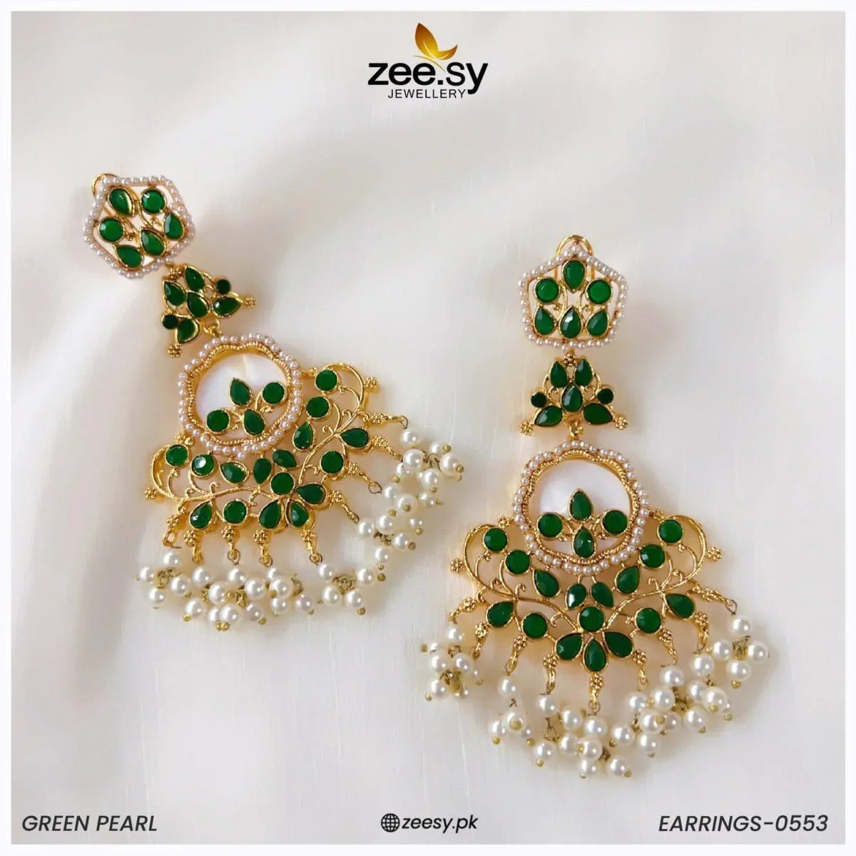 EARRINGS-0553 Green Pearl - Zeesy Jewellery