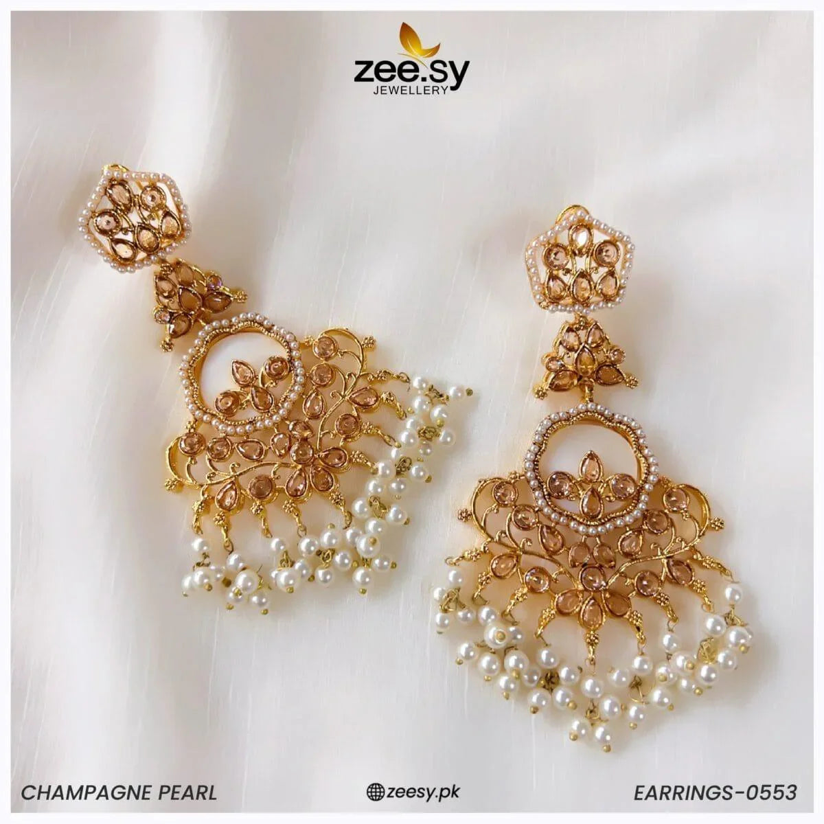EARRINGS-0553 Champagne Pearl - Zeesy Jewellery