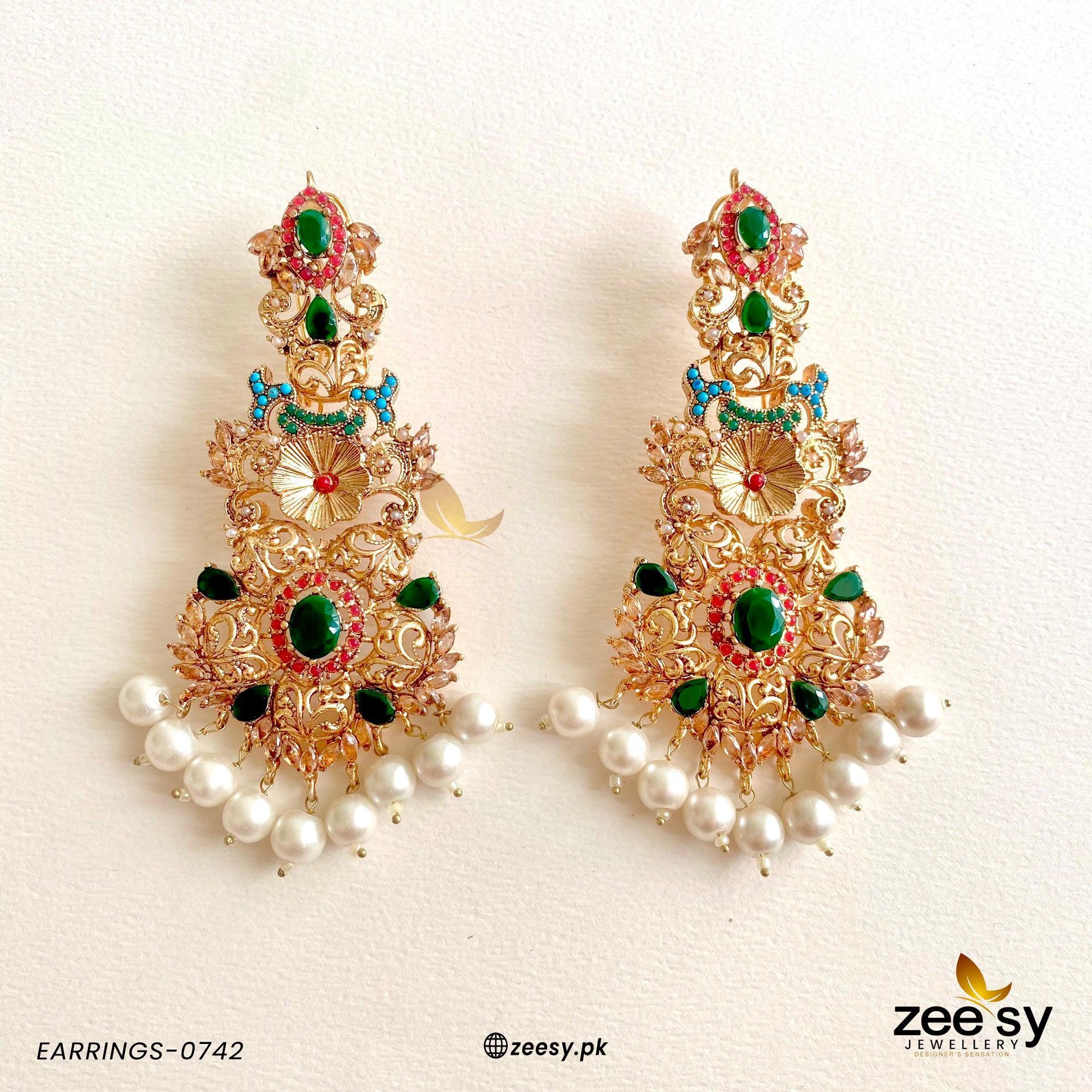 Earrings-0742 Green - Zeesy Jewellery
