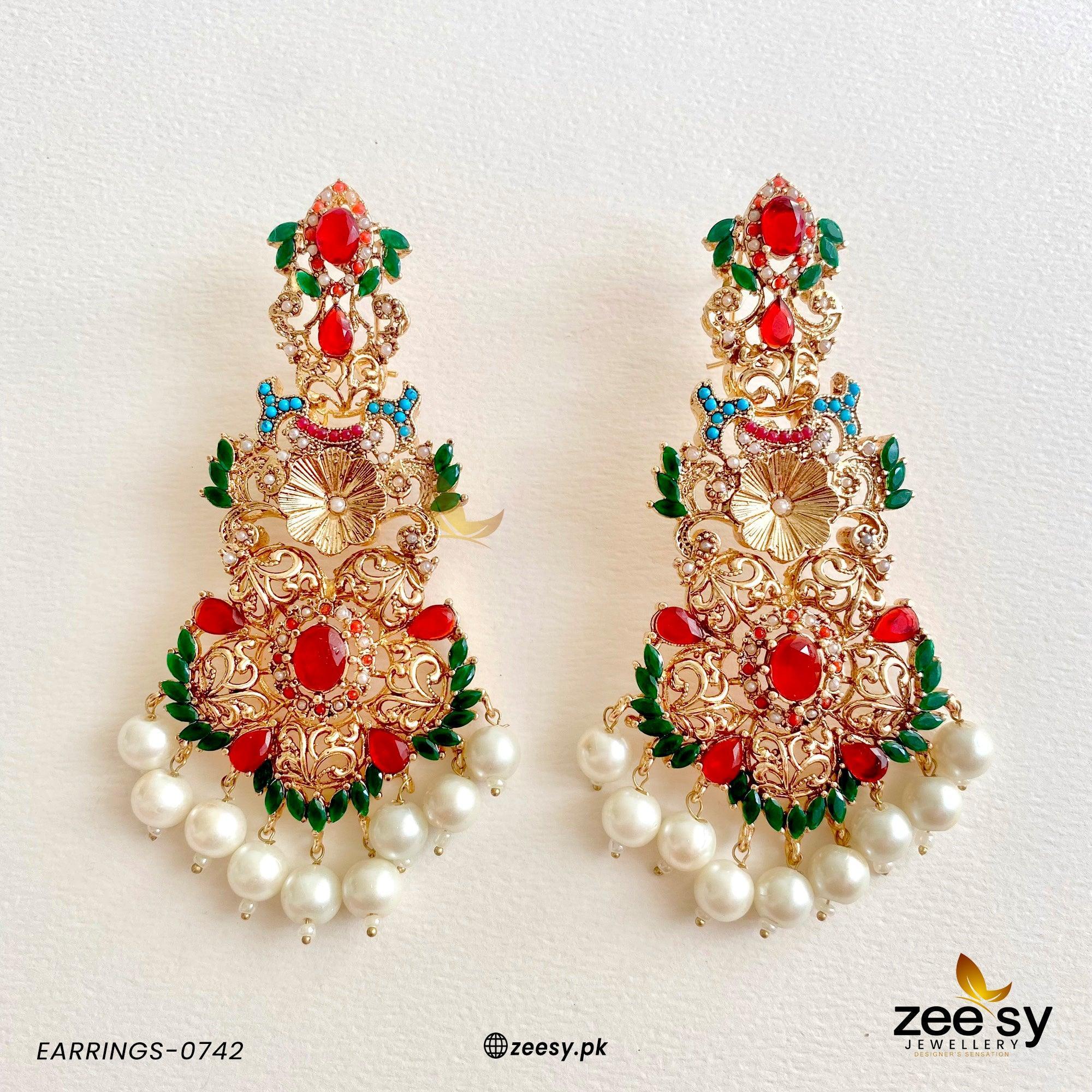 Earrings-0742 Red & Green - Zeesy Jewellery