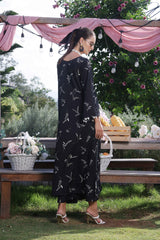 Luxe Noir by Madiha Gohar Stitched Summer Suit-Ebony Flora