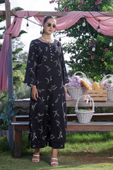 Luxe Noir by Madiha Gohar Stitched Summer Suit-Ebony Flora