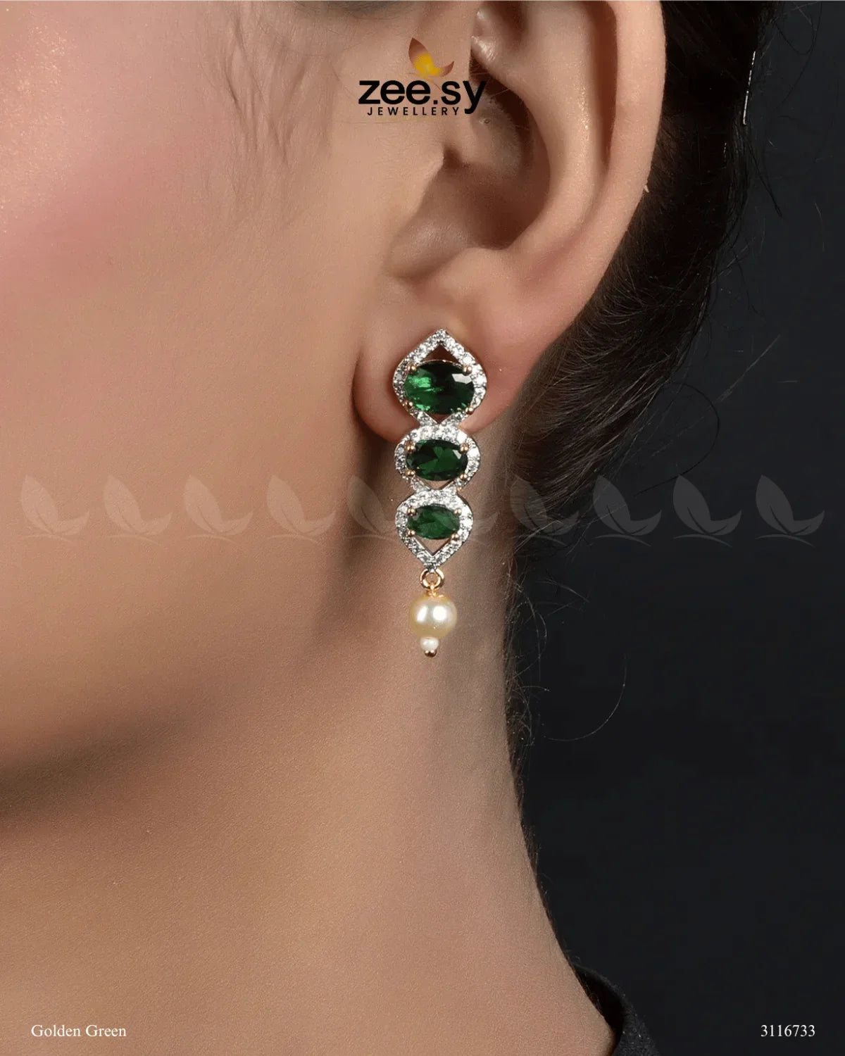 Eeshta Earrings Golden Green - Zeesy Jewellery