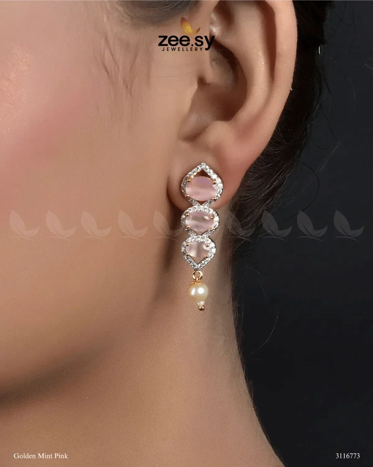 Eeshta Earrings Golden Mint Pink - Zeesy Jewellery