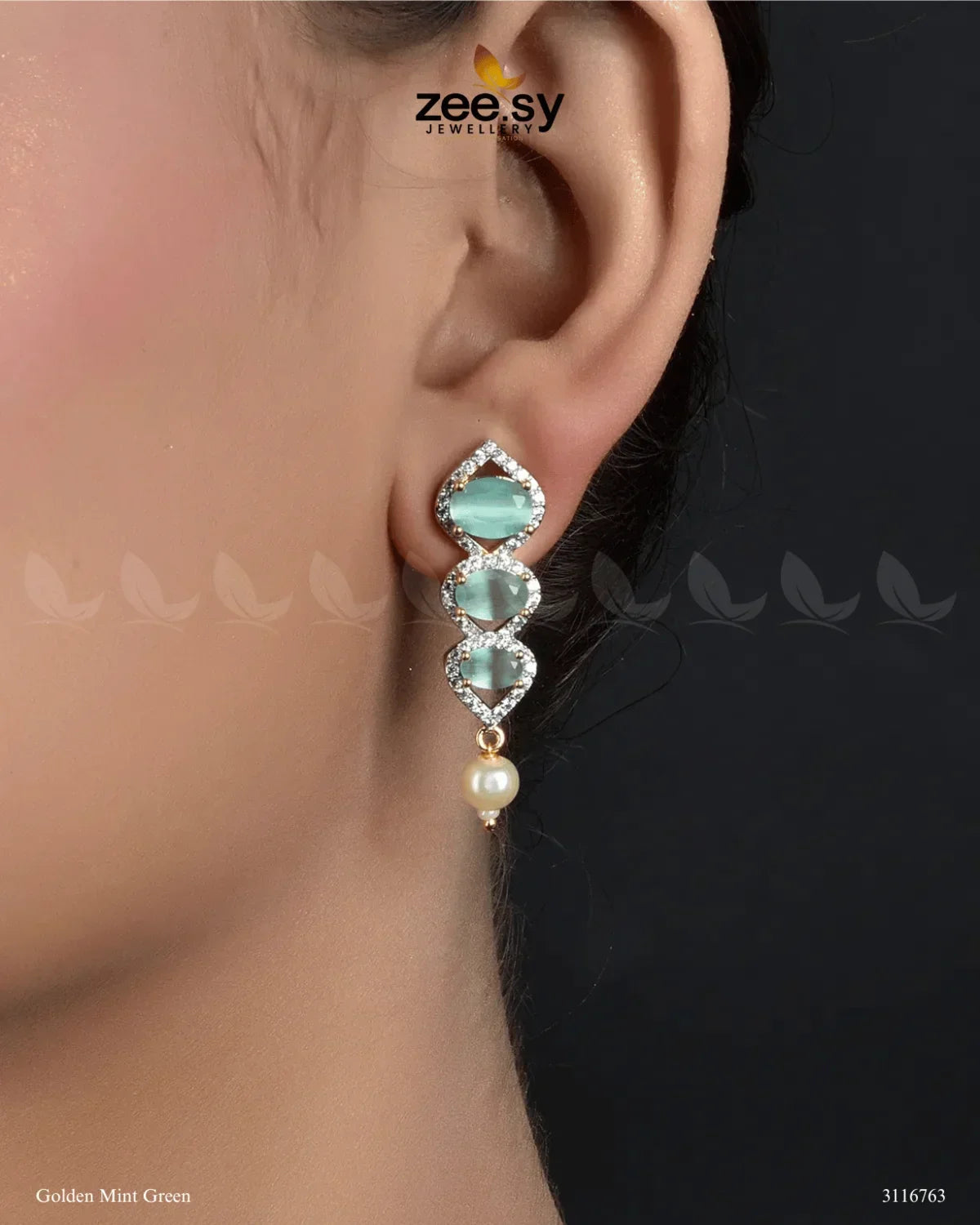 Eeshta Earrings Golden Mint Green - Zeesy Jewellery