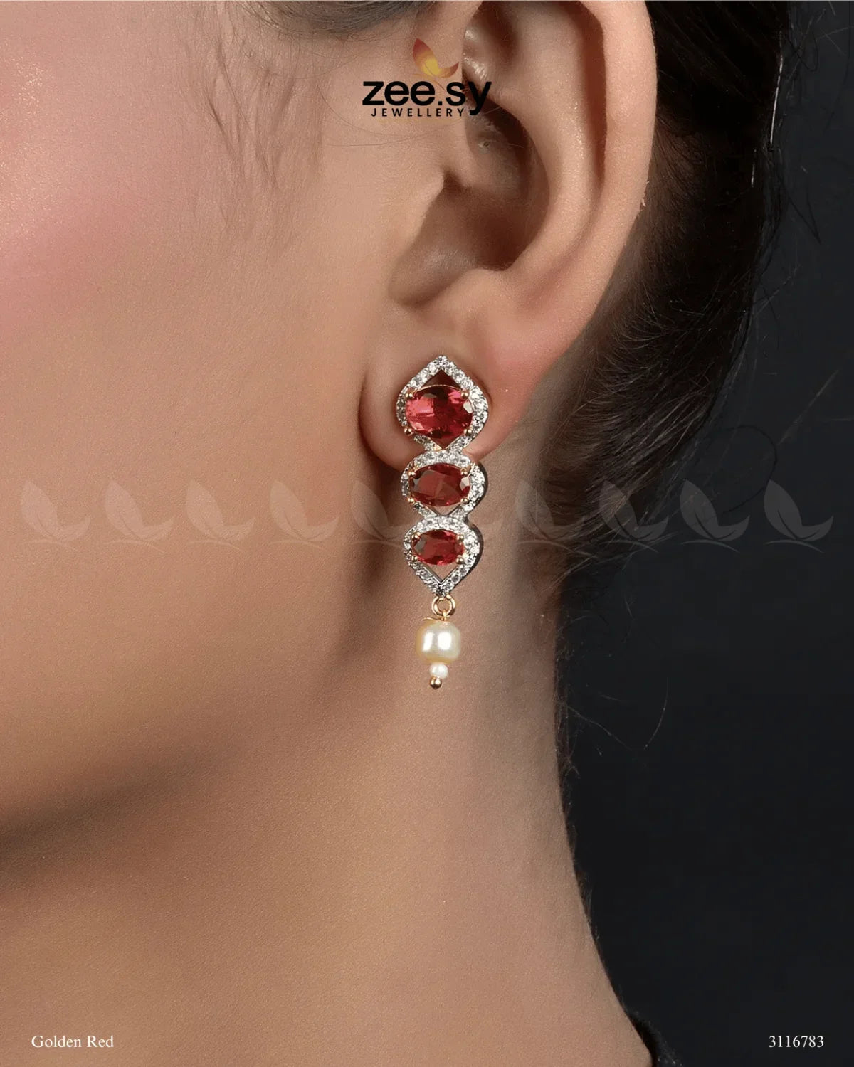 Eeshta Earrings Golden Red - Zeesy Jewellery