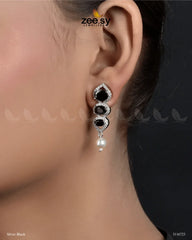 Eeshta Earrings Silver Black - Zeesy Jewellery