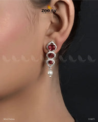 Eeshta Earrings Silver Fuchsia - Zeesy Jewellery